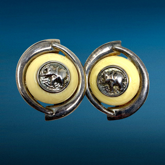Vtg 80's Carolee Elephant Safari Silver Tone Chunky Clip On Earrings Avant Garde - Picture 1 of 6